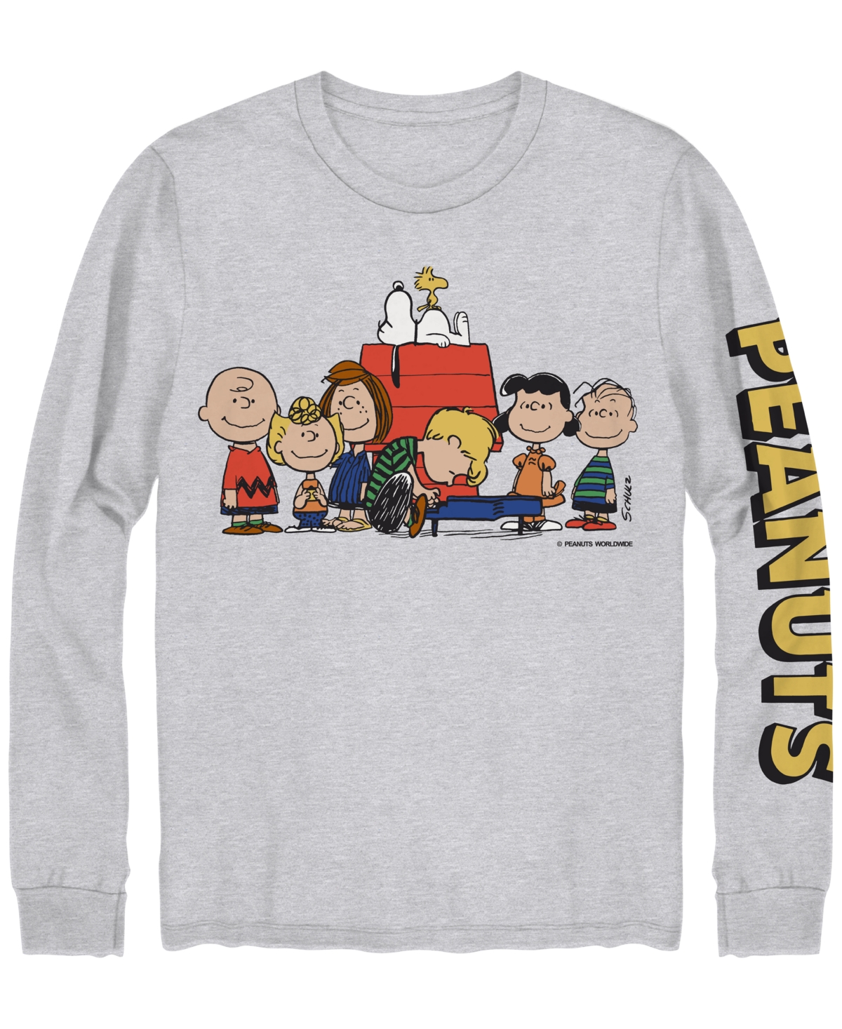 Hybrid Men's Long Sleeves Peanuts One Of The Gang Graphic T-shirt In Gray