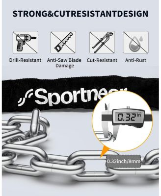 Bike Lock: 8mm Thick High Security Anti Theft Bike Chain Lock with 2 Keys