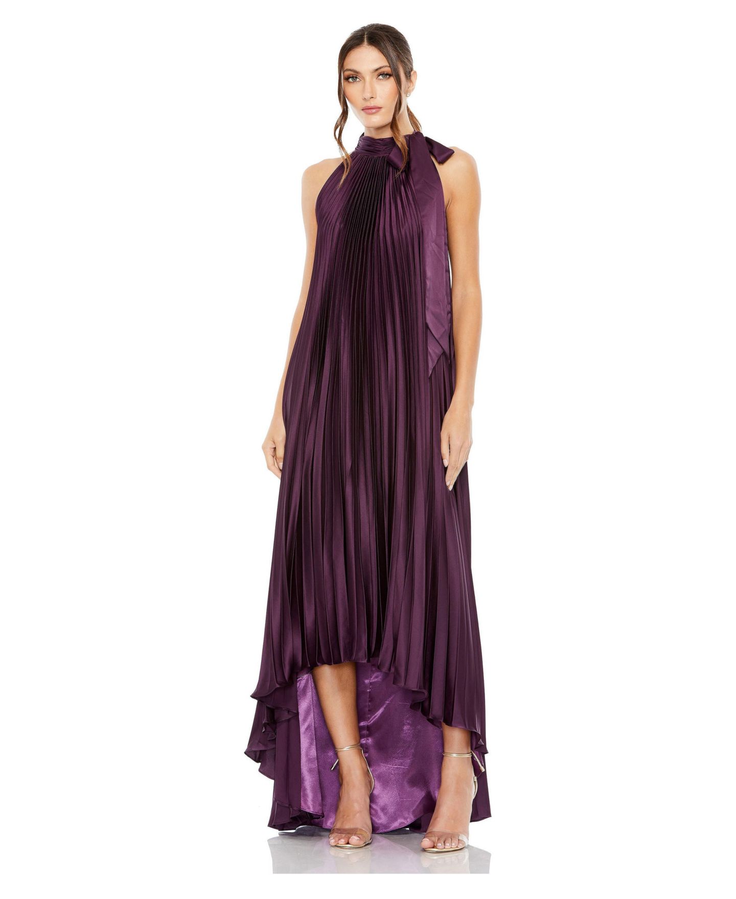 Женское платье Mac Duggal Pleated Halter Neck High Low Gown, цвет: Сливовый — фото 1