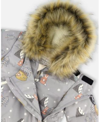 Baby Boy One-Piece Baby Snug Snowsuit Designed for Car Seat Gray Bear Print - Baby|Toddler