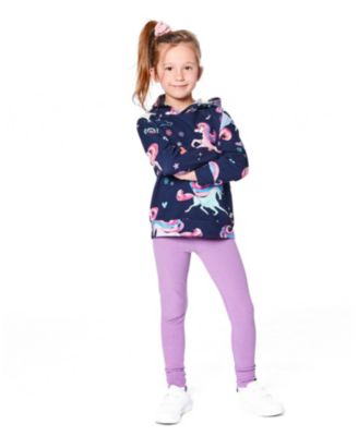 Girl Pullover Fleece Hoodie Navy Unicorn Print - Toddler|Child