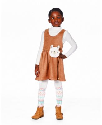Girl Stretch Suede Effect Jumper Light Pecan Brown with Llama Bag - Child