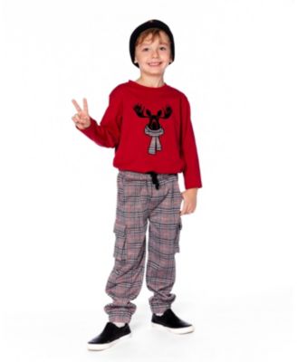 Baby Boys Jersey T-Shirt Cherry Red with Moose