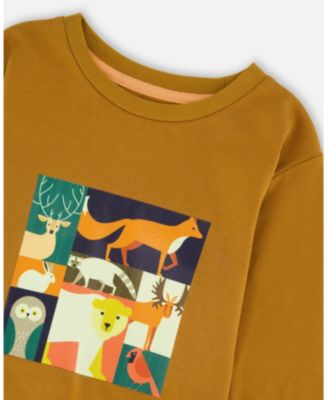 Boy Long Sleeve Cotton Jersey Tee Shirt Orange Brown - Child