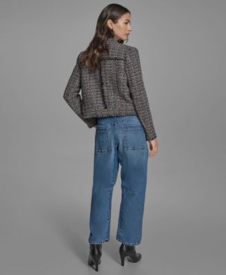 Bcbg Womens Tweed Jacket Stripe Crew Barrell Jeans In Blue