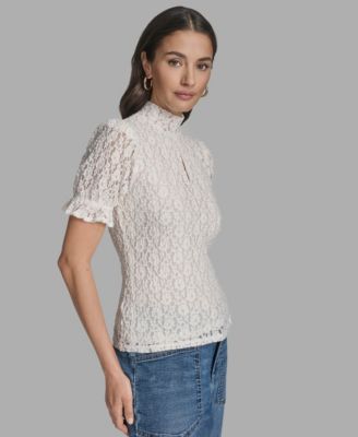 Women's Short Sleeve Lace Ruffle Top