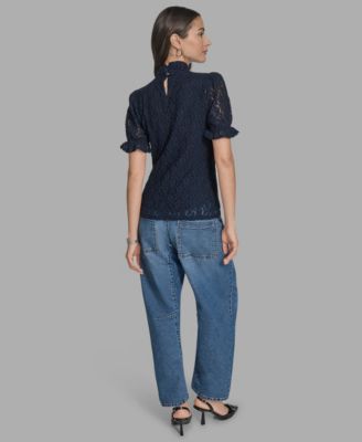 Women's Short Sleeve Lace Ruffle Top