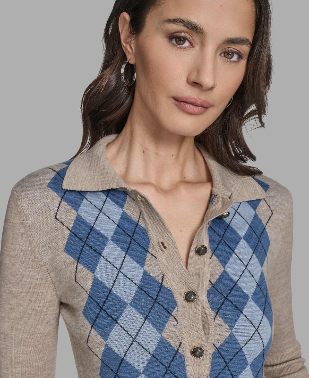 Bcbg Women's Long Sleeve Argyle Sweater In Brown