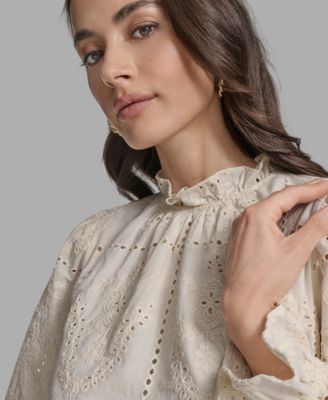 Women's Long Sleeve Eyelet Top