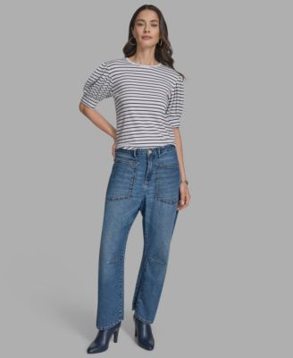 BCBG - Women's Short-Sleeve Stripe Crewneck Top