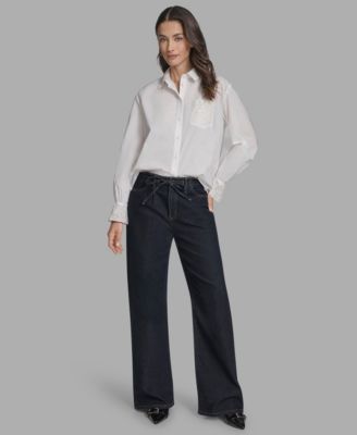BCBG - Women's Long-Sleeve Button-Up Embroidered Top