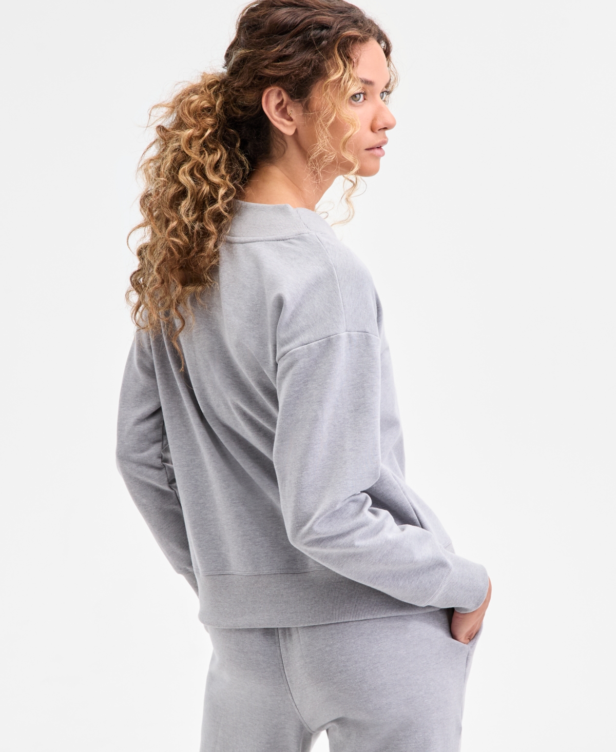Id Ideology Women's Fleece V-neck Sweatshirt, Created For Macy's In Gray