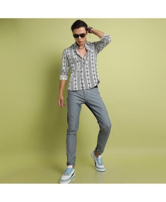 Men's Black & Grey Geometric Aztec Print Shirt