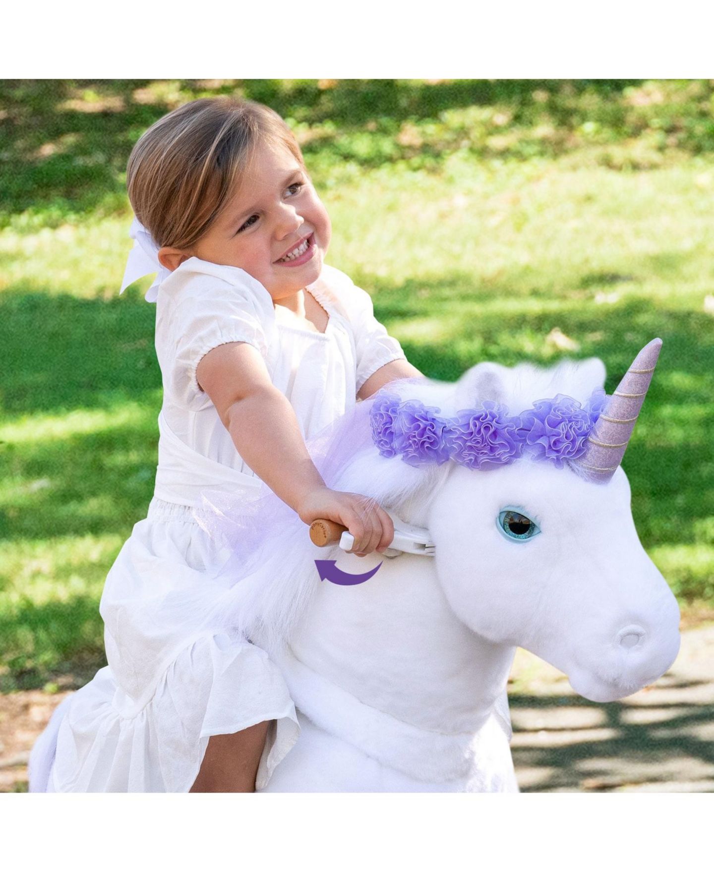 Детская мягкая игрушка PonyCycle Model X Plush Unicorn Ride-On, Ages 4-7, цвет: Белый / Фиолетовый — фото 3