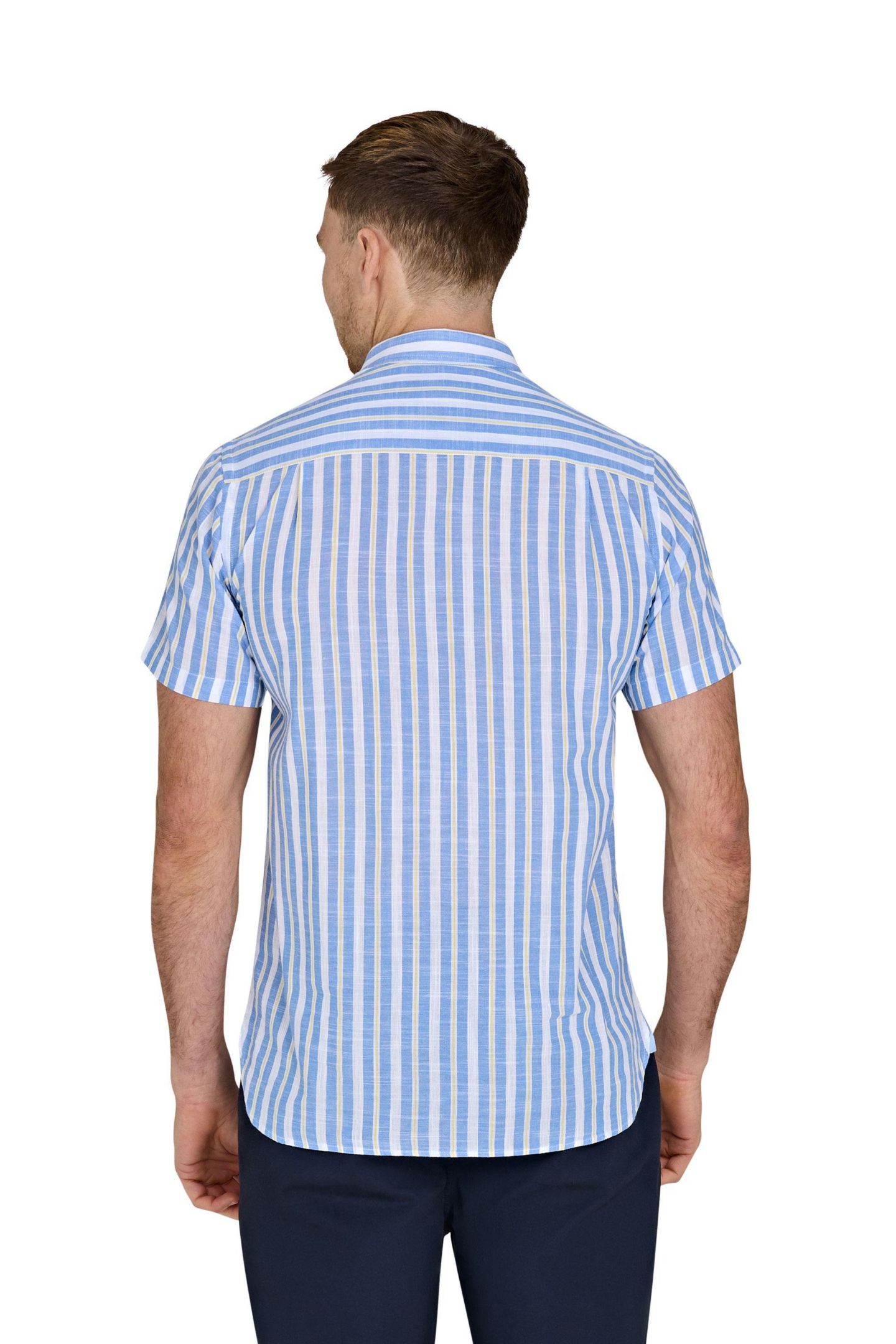 Мужская рубашка Raging Bull Short Sleeve Cotton Linen Look, цвет: Синий — фото 4