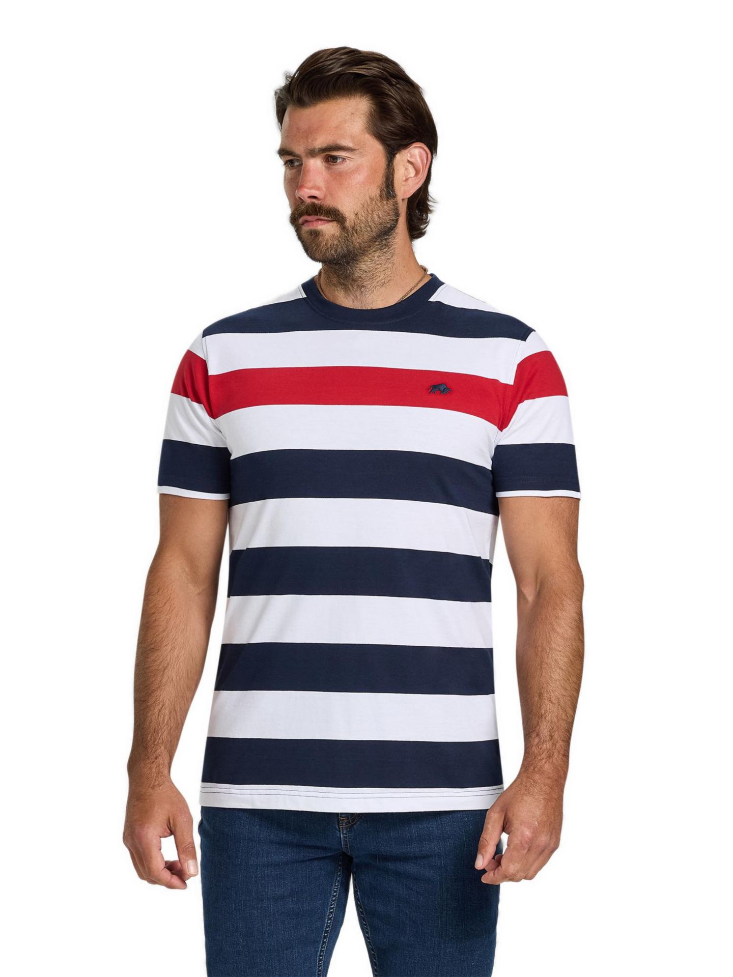 Мужская футболка Raging Bull Contrast Chest Stripe, цвет: Тёмно-синий / Красный — фото 1