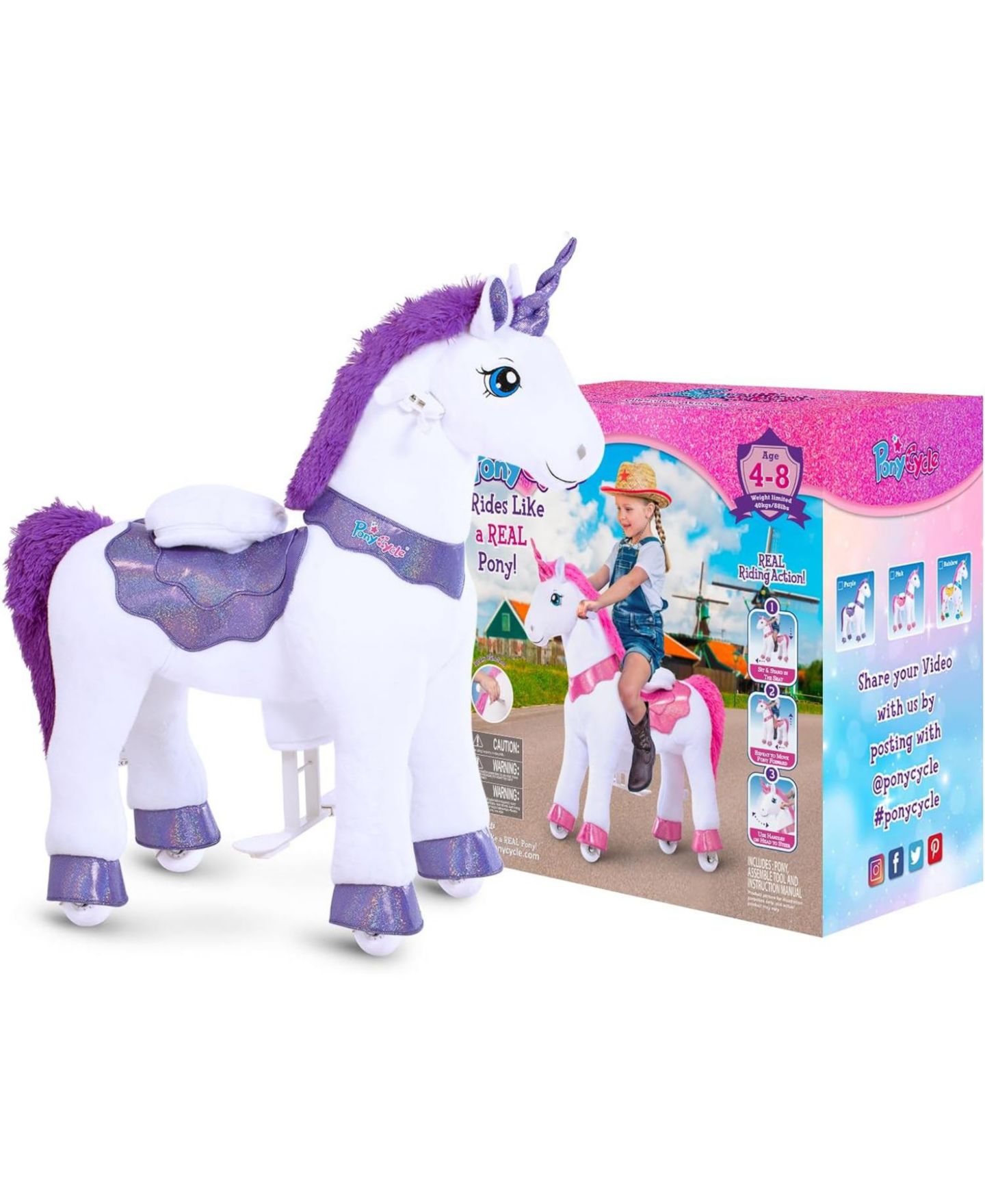 Детская игрушка PonyCycle Model E Ride-On Unicorn Toy, Ages 4-7, цвет: Фиолетовый — фото 8