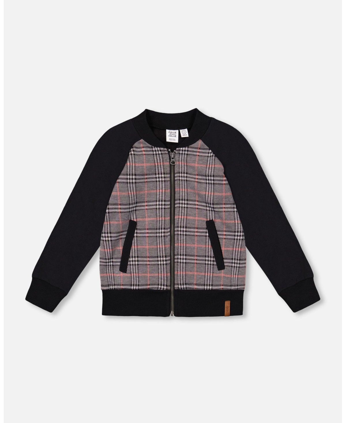 Deux par Boy Bi-Material Zip Front Jacket Gray and Black Plaid