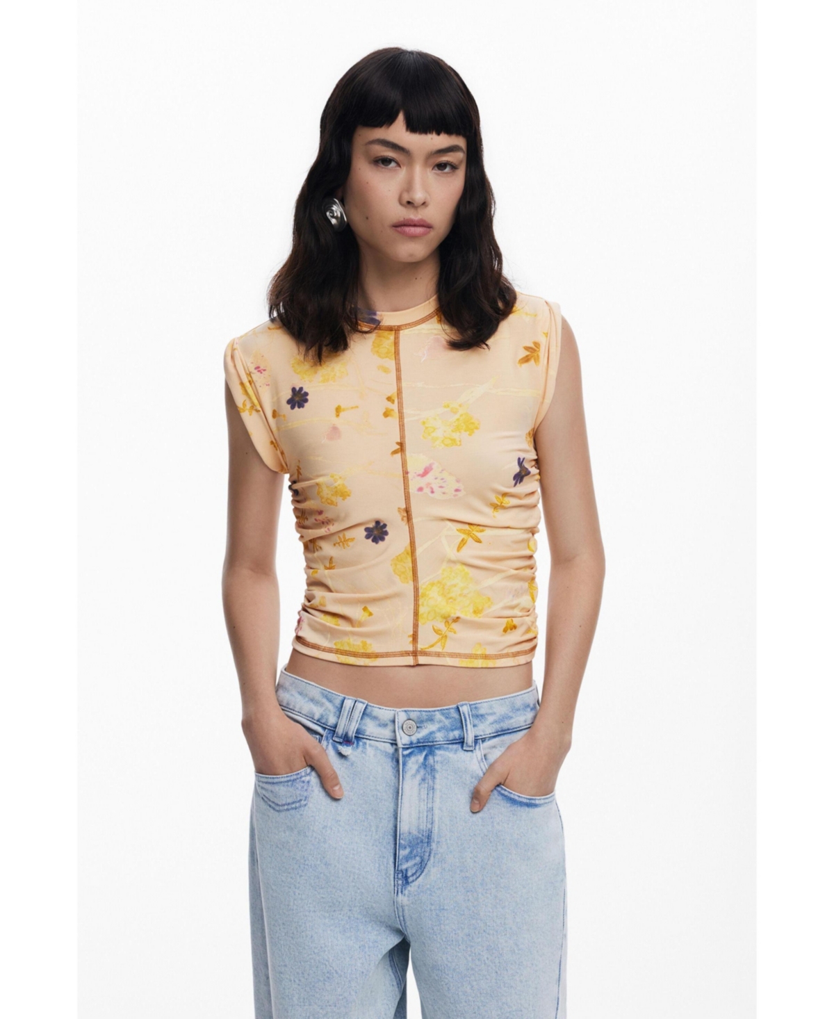 Desigual Women's Lyocell Floral T-shirt In Sand