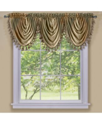 Royal Ombre Curshed Semi Sheer 3 Pack Tassled Window Valances - 46 in. W x 42 in. L