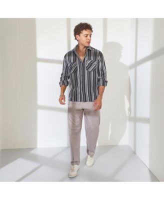 Men's Charcoal Grey Multitrack Striped Oversized Shirt