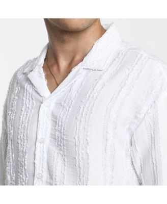 Men's Chalk White Unhemmed Striped Oversized Shirt