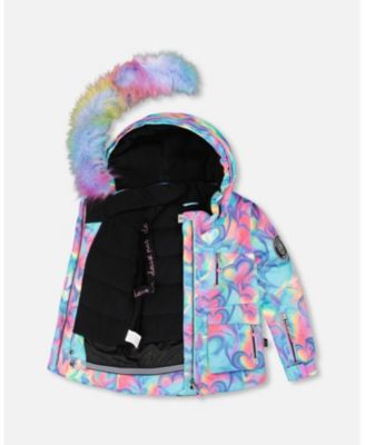 Girl Two-Piece Play Snowsuit Black with Multicolor Print Jacket - Child