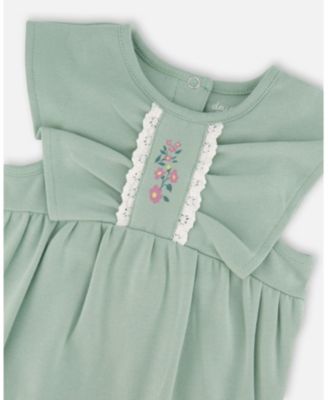 Baby Girl Cotton Bodysuit and Sleeveless Overalls Set Jade Green - Baby