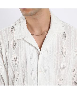 Men's Daisy White Argyle-Textured Oversized Shirt