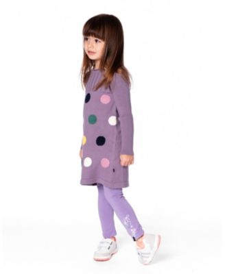 Baby Girl Cotton Jersey Leggings Purple Gray with Floral Detail - Baby