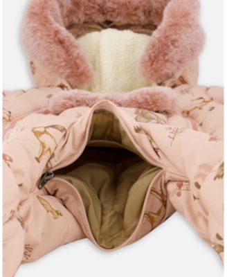 Baby Girl One-Piece Baby Layette Snowsuit Designed for Car Seat Pink Printed Animal - Baby