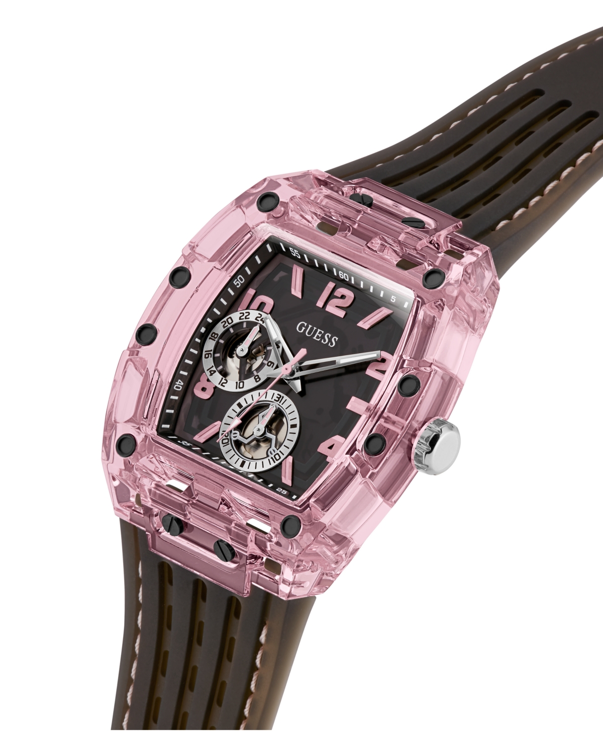 Guess Men's Black Pink Multi-function Watch, 42mm In Pink