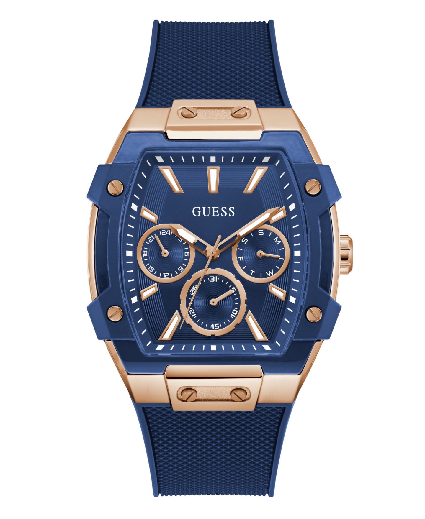 Мужские часы GUESS Blue Rose Gold Tone Multi-function Watch, 44mm — фото 1