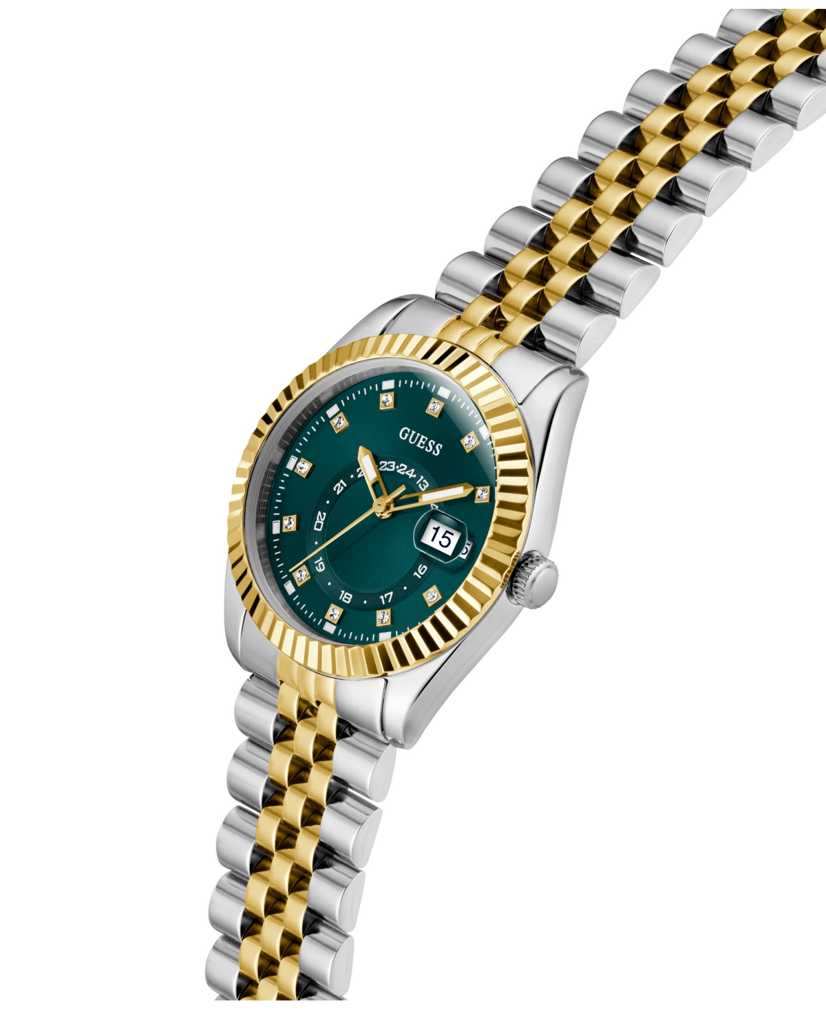 Guess Women's Two-tone Multi-function Date Watch, 34mm In Gold
