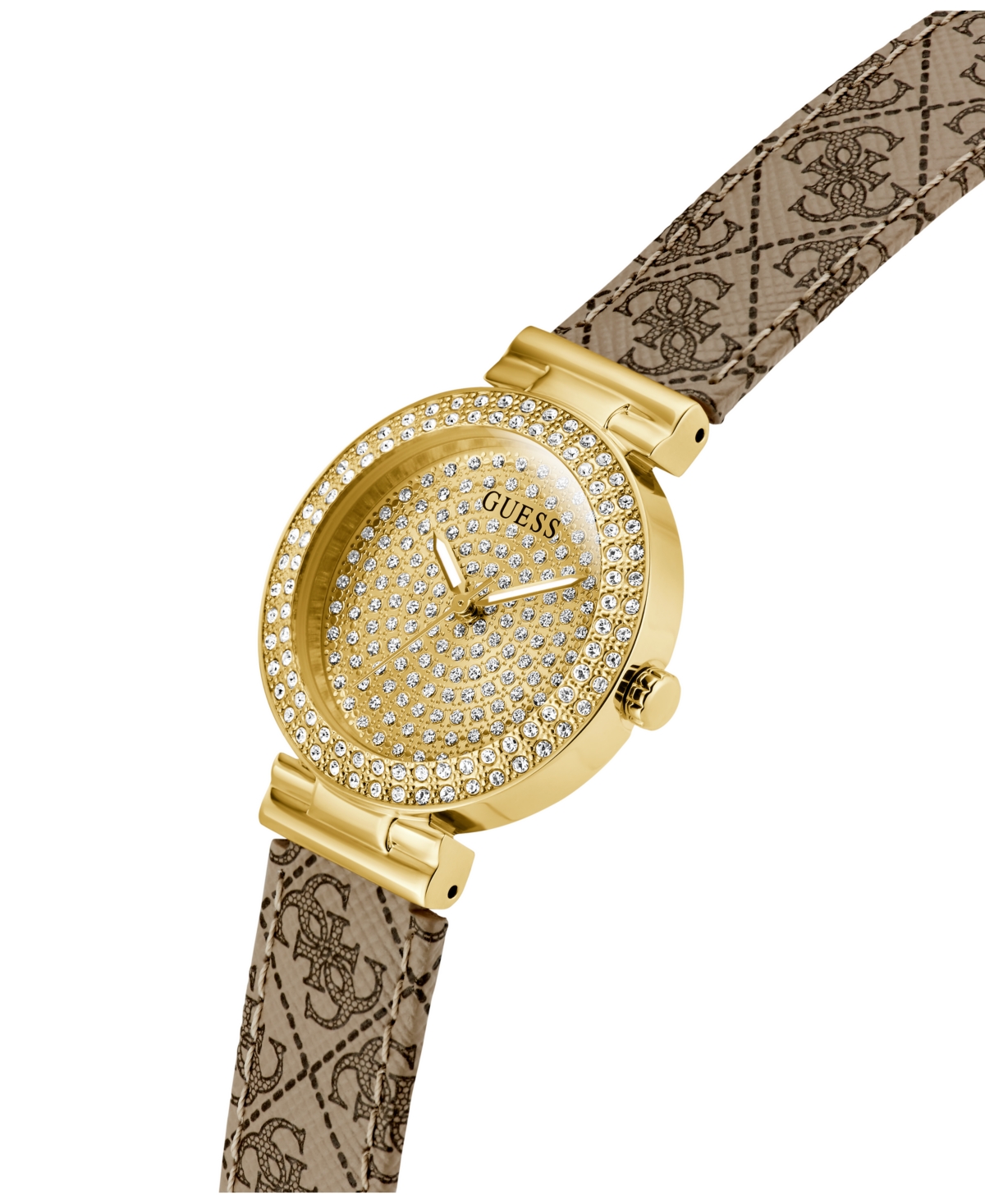Guess Women's Beige Gold Tone Analog Watch, 32mm In Gold