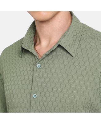 Men's Fern Green Honeycomb-Textured Oversized Shirt