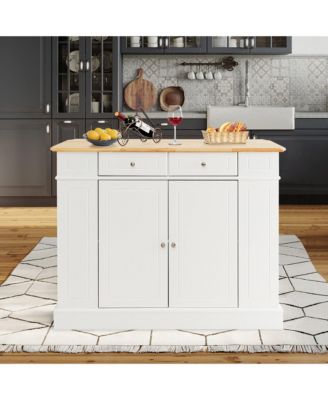 Large Kitchen Island Drop Leaf Breakfast Bar w/ Wood Top Shelves Drawers