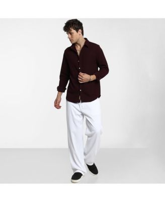 Men's Maroon Red Stripe-Creased Shirt