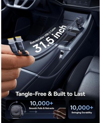 163W Retractable Car Charger USB C Fast Charging, PrimeTrip VR2 Max 4 in 1 Car Charger with Dual USB C Cable