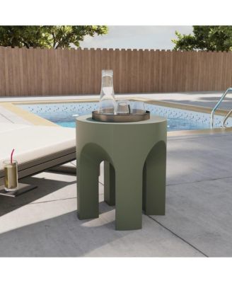 Crus Collection Fiberglass Outdoor Side Table in Grey