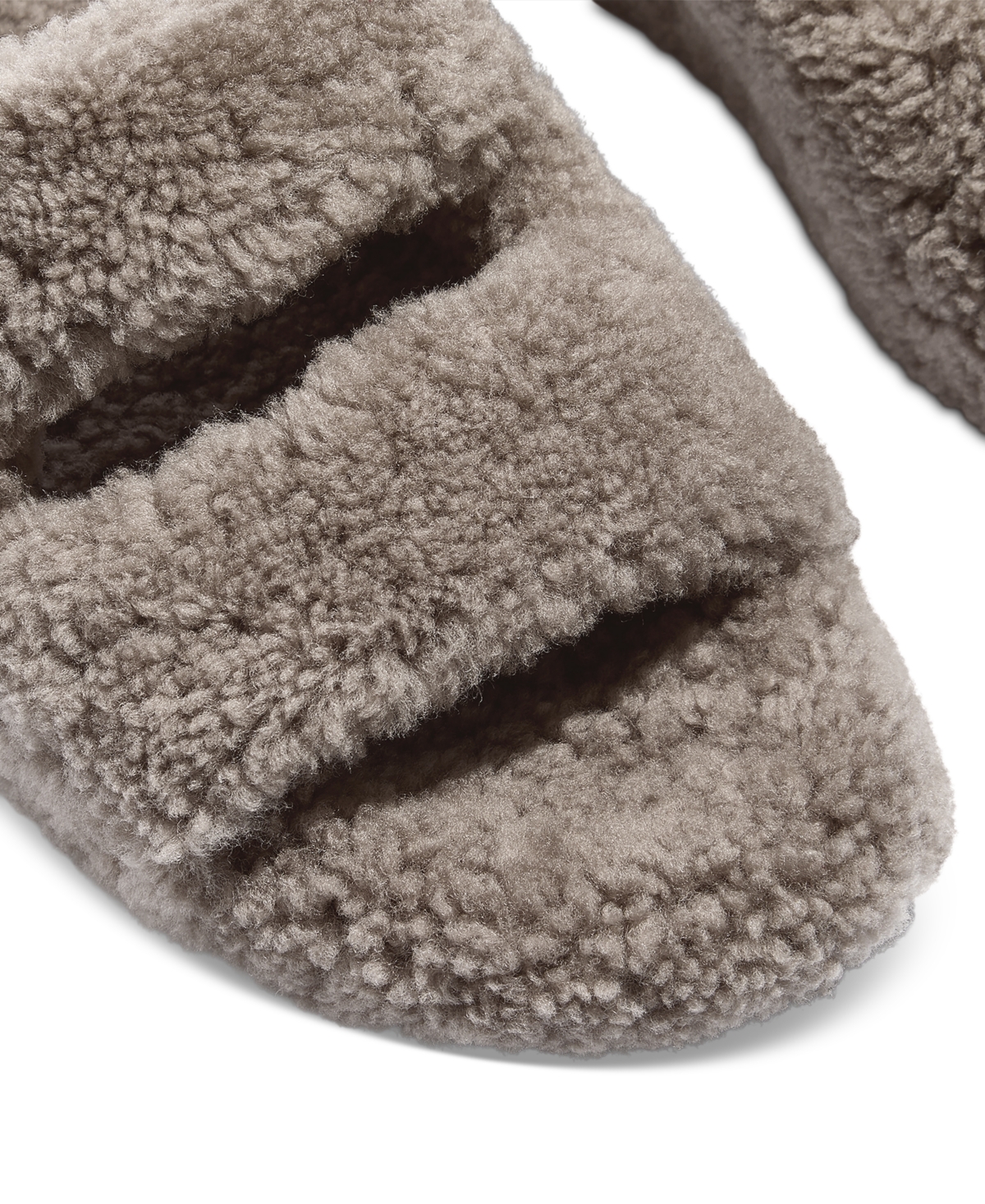 Fitflop Women's Shuv Curly Faux-shearling Two-bar Wedge Slide Sandals In Brown