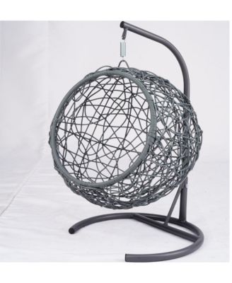 Cat Swing Bed with Stand & Cushion, Cat Egg Chair with Rattan Wicker Appearance, Indoor Hanging Swinging Cat Bed for Cats, Small Dogs, and Small Animals, Green