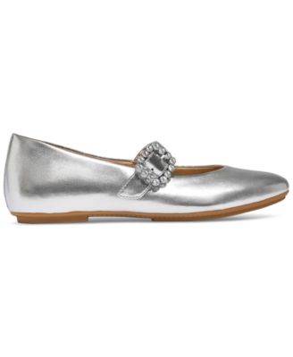 Women's Delicato Crystal-Buckle Metallic-Leather Mary Jane Flats
