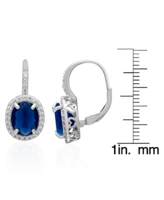 Lab Grown Blue Sapphire (6-1/3 ct. t.w.) & Lab Grown White Sapphire (1/2 ct. t.w.) Halo Oval Leverback Earrings in Sterling Silver