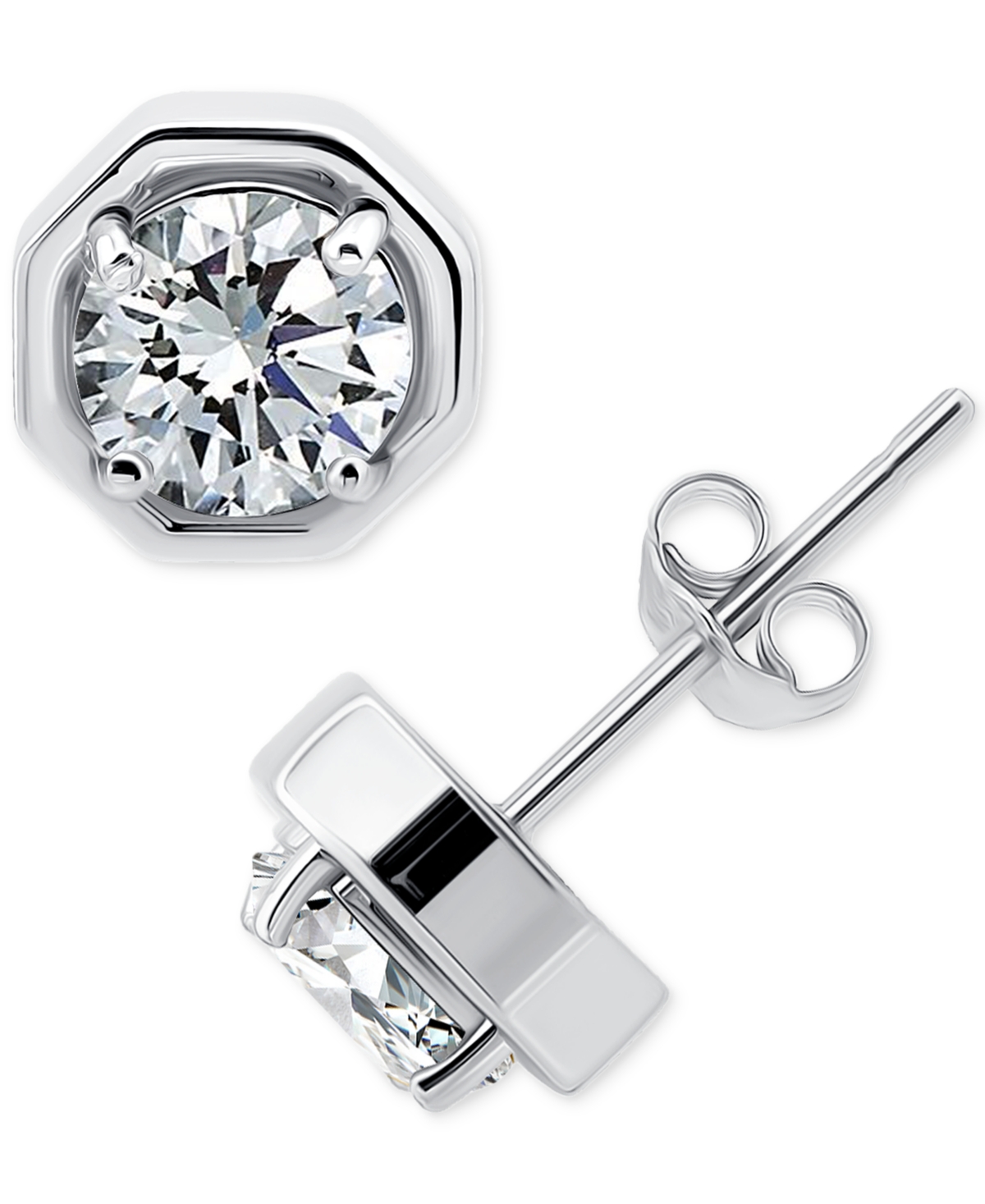 Giani Bernini Cubic Zirconia Large Solitaire Octagon Stud Earrings, Macy's Exclusive In Silver