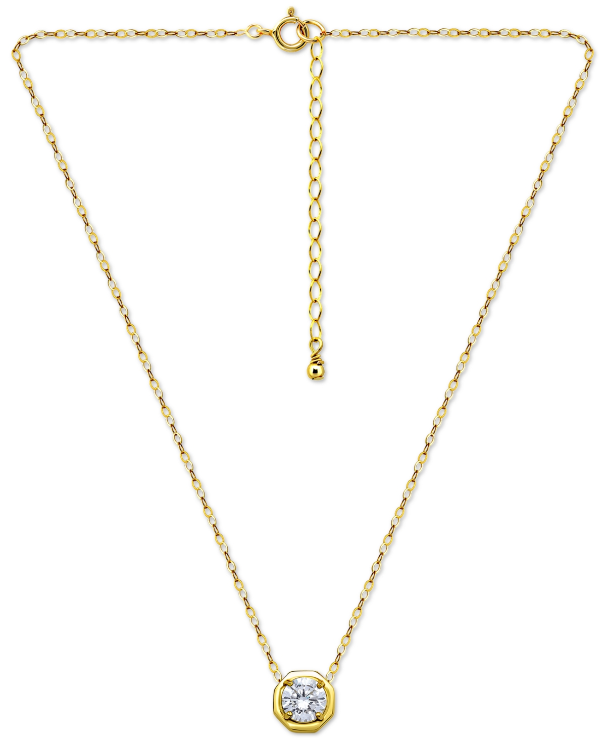 Giani Bernini Cubic Zirconia Solitaire Octagon Pendant Necklace In Sterling Silver, 16" + 2" Extender, Macy's Excl In Yellow