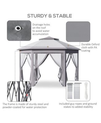 13' x 11' Pop Up Gazebo with Double Roof & Mesh Sidewalls,