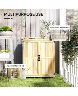 Wood Storage Shed, Potting Shed w/Metal Tabletop, Natural Wood