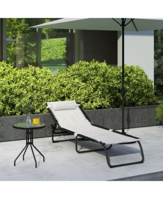 Outdoor Folding Chaise Lounge Chair Portable Lightweight Reclining Garden Sun Lounger with 4-Position Adjustable Backrest for Patio, Deck, and Poolside, Cream White