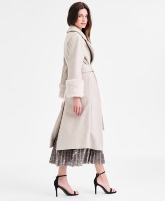 Anne Klein Womens Tie Front Coat Long Sleeve Blouse Pleated Skirt In Gray